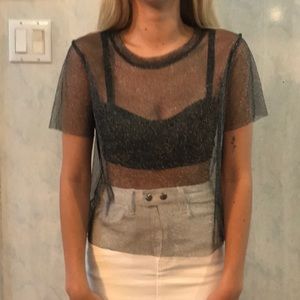 Black sparkly see through top